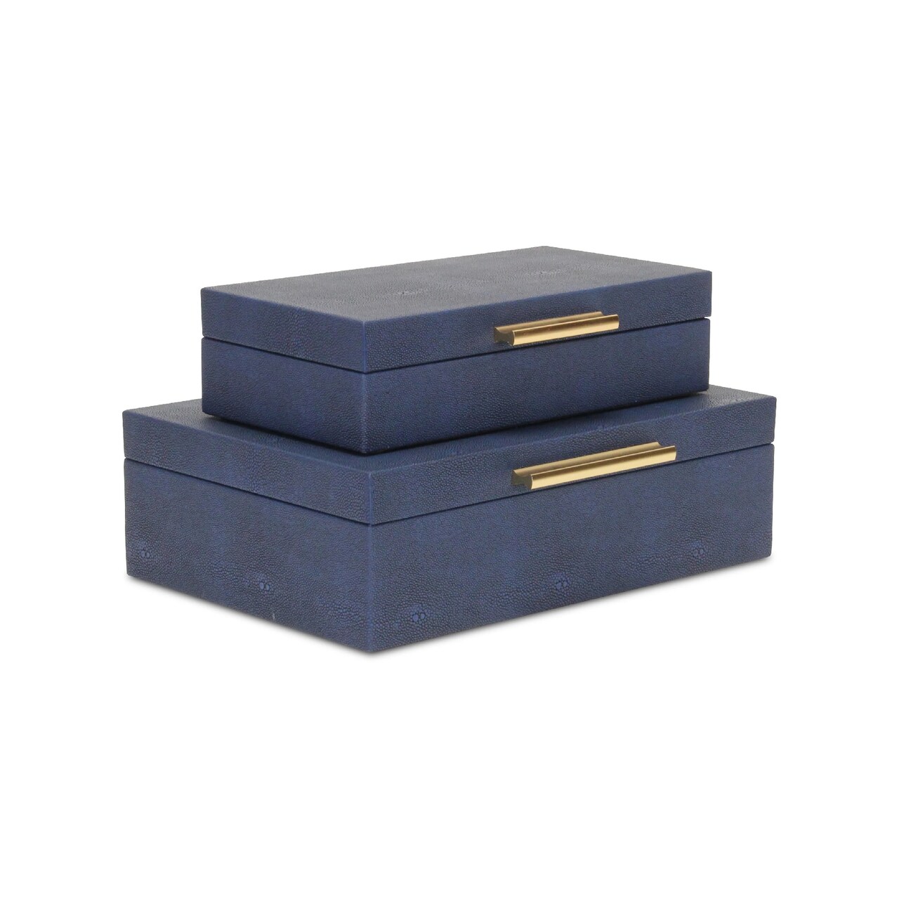 Contemporary Home Living Handcrafted Faux Shagreen Decorative Boxes - 11.75" - Navy Blue and Gold - Set of 2